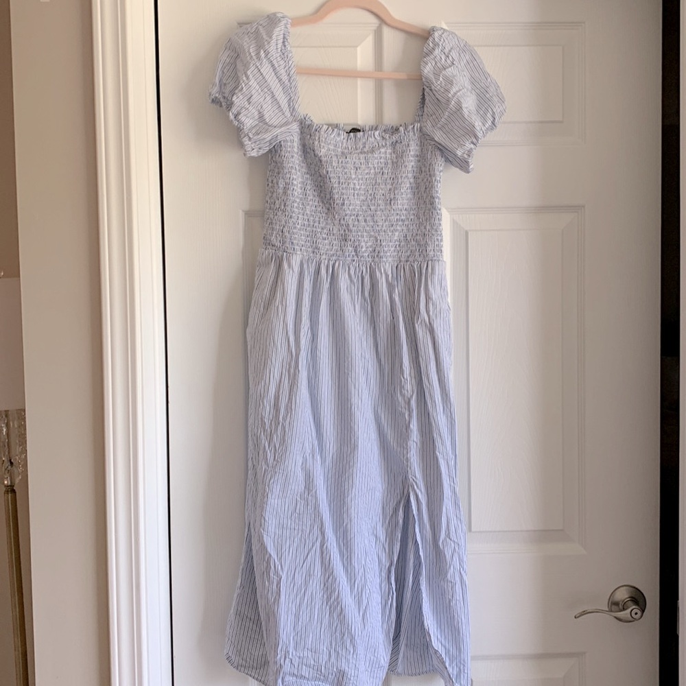 NWOT J. CREW smocked striped midi dress